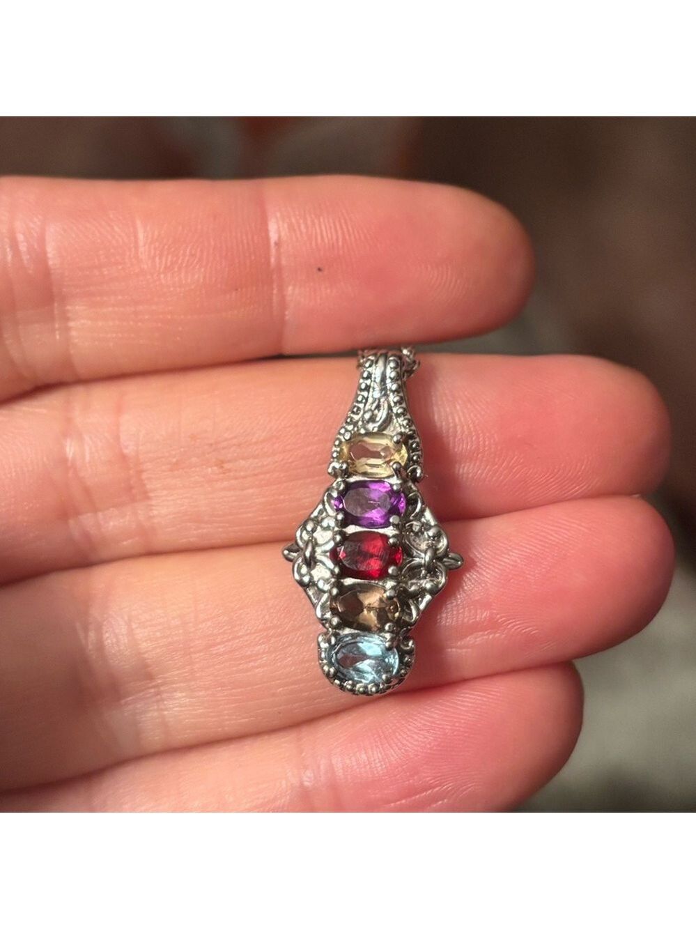 NWT EverTrue Multi Gemstone Chakra Rainbow 🌈 Pendant Necklace • 22in With Chain - Picture 6 of 13